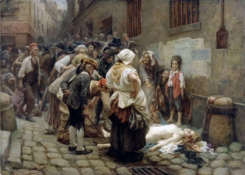 Death of the Princess De Lamballe, Marie Louise of Savoy, during the September Massacres, September 3rd, 1792, painted in 1908, by  Léon Maxime Faivre (1856-1941), Location TBD.
